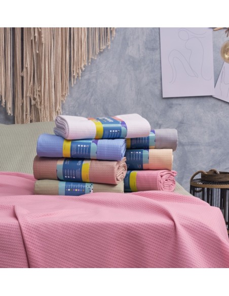 Κουβέρτα Μονόχρωμη Πικέ Summer Line Βαμβακερή - Ivory, 170x260