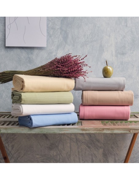 Κουβέρτα Μονόχρωμη Πικέ Summer Line Βαμβακερή - Ivory, 200x260