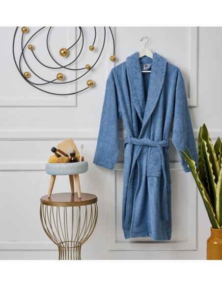 Μπουρνούζι με γιακά Pure Cotton - Blue, Extra Large