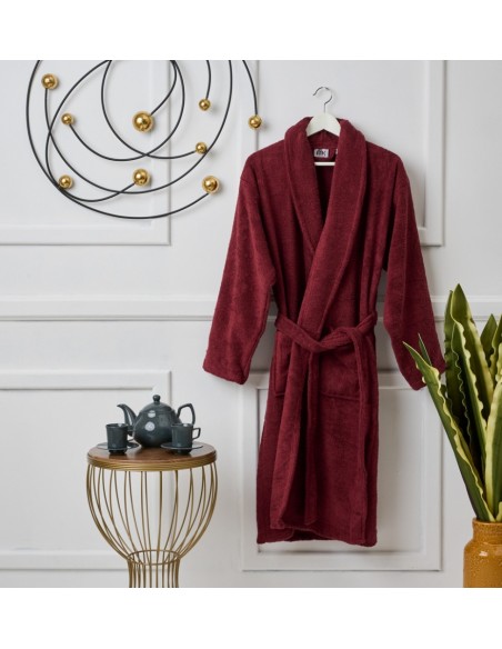 Μπουρνούζι με γιακά Pure Cotton - Burgundy, Small