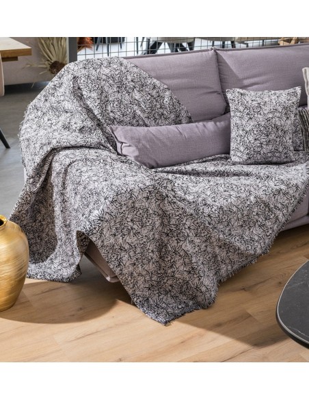 Ριχτάρι Καναπέ Chenille VERA Grey-Black - Grey - Black, Τριθέσιο (180x300)