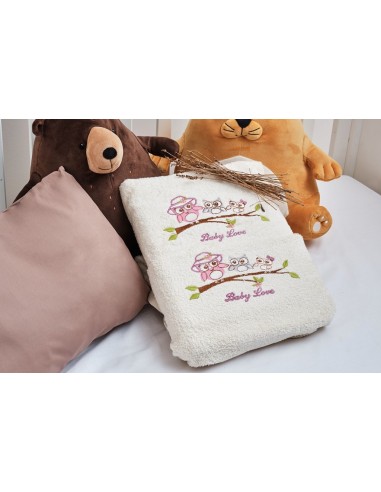 Πετσέτες Σετ με κέντημα Owl Pink - 50x90,75x150...