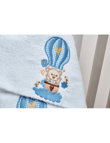 Πετσέτες Σετ με Κέντημα Baloon Blue - 50x90,75x150 με κέντημα