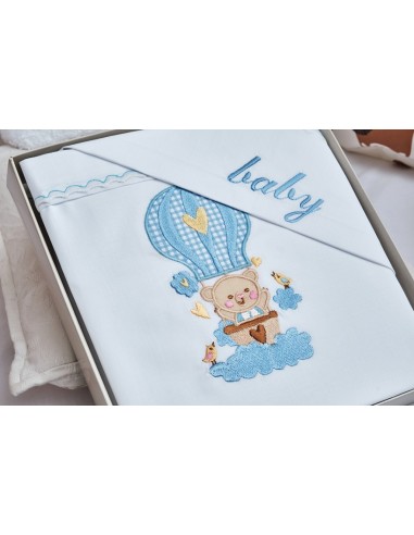 Σεντόνια Σετ Λευκό με Κέντημα Baloon Blue - (2x...