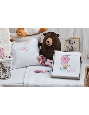 Σεντόνια Σετ Λευκό με Κέντημα Baloon Pink - (2x...