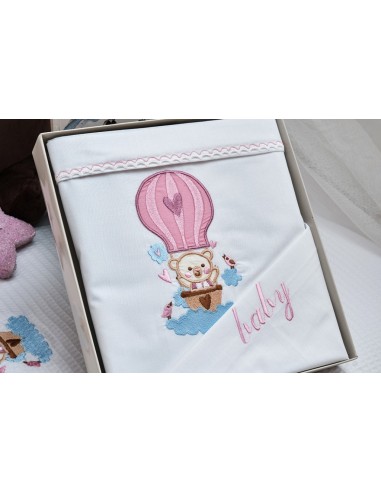 Σεντόνια Σετ Λευκό με Κέντημα Baloon Pink - (2x...