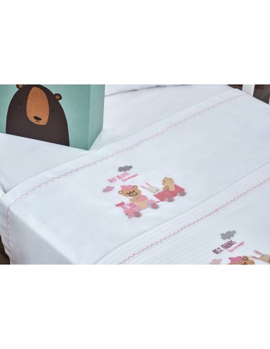 Σεντόνια Σετ Λευκό με Kέντημα Train Pink - (2x...