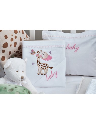 Σεντόνια Σετ Λευκό με Kέντημα Giraffe Pink -...