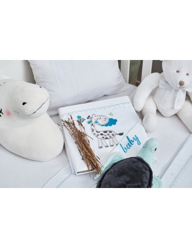 Σεντόνια Σετ Λευκό με Kέντημα Giraffe Blue -...