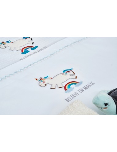 Σεντόνια Σετ Λευκό με Kέντημα Unicorn Blue -...