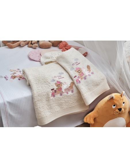 Πετσέτες Σετ με κέντημα Train Pink - 75x150