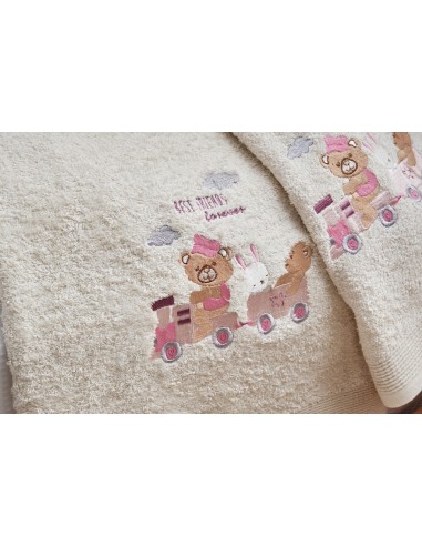 Πετσέτες Σετ με κέντημα Train Pink - 75x150