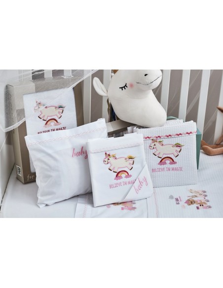 Πετσέτες Σετ με κέντημα Unicorn Pink - 50x90,75x150 με κέντημα