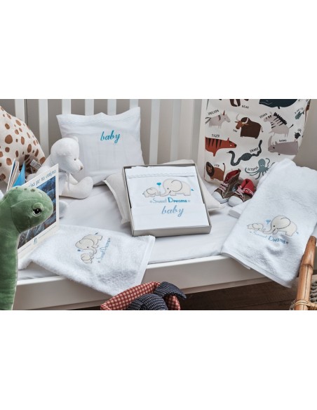 Πετσέτες Σετ με κέντημα Elephant Blue - 50x90,75x150 με κέντημα