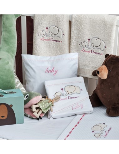 Πετσέτες Σετ με κέντημα Elephant Pink - 75x150