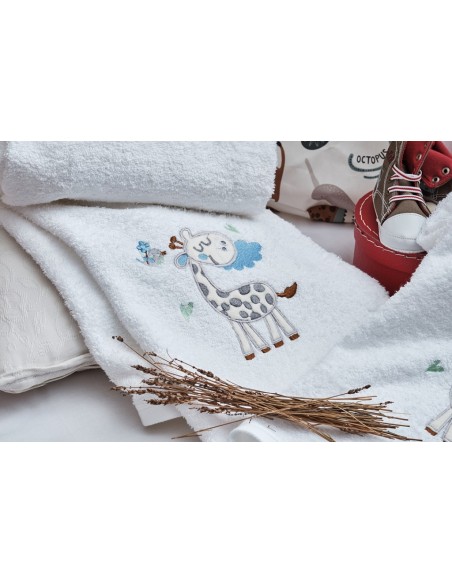 Πετσέτες Σετ με κέντημα Giraffe Blue - 50x90,75x150 με κέντημα