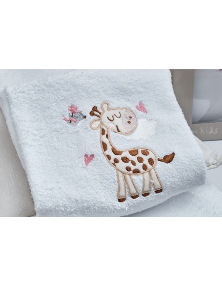Πετσέτες Σετ με κέντημα Giraffe Pink - 50x90,75x150 με κέντημα