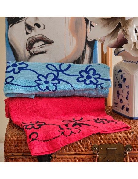 Πετσέτες Set Ζακάρ -Μπορντούρα Floral - Blue, 40x60cm, 58x105cm