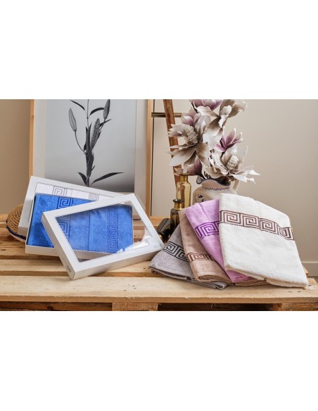 Πετσέτες Set Ζακάρ- Μπορντούρα Greek - Ivory, 40x60cm, 58x105cm