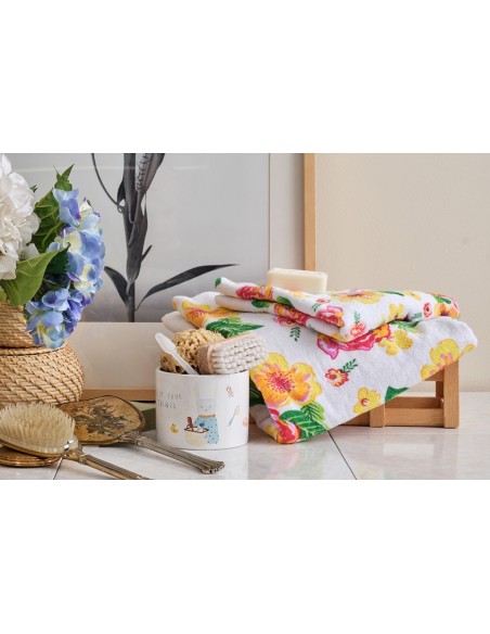 Πετσέτα Τυπωμένη Βελούρ Garden - Yellow, Σώματος 70x140