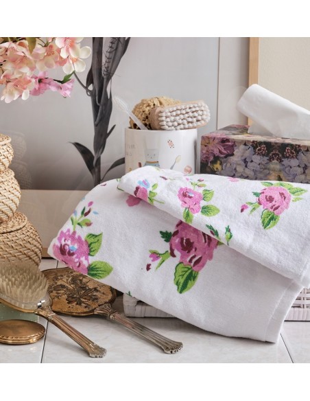 Πετσέτα Τυπωμένη Βελούρ Rose - Blue, Σώματος 70x140