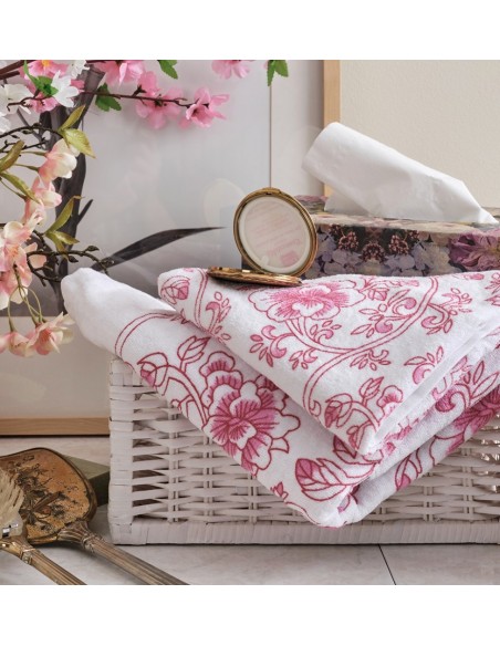 Πετσέτα Τυπωμένη Βελούρ Dahlia - Pink, Προσώπου 50x90