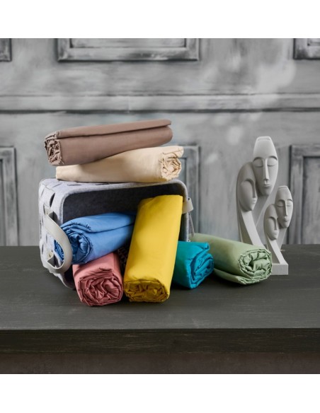 Σεντόνια Μονόχρωμα Λάστιχο Angel - Beige, Διπλό λάστιχο (150x200+25)