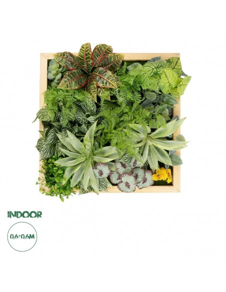 GloboStar® Artificial Garden VARIOUS PLANT 20641 Τεχνητό Διακοσμητικό Φυλλωσιάς σε Ξύλινο Πάνελ  - Κάθετος Κήπος Μιξ Μ60 x Π60 x Υ32cm