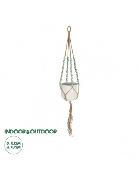 GloboStar® Artificial Garden PUEBLO 20532 Διακοσμητική Κεραμική Γλάστρα Λευκή με Μακραμέ Μ13 x Π13 x Υ12 cm