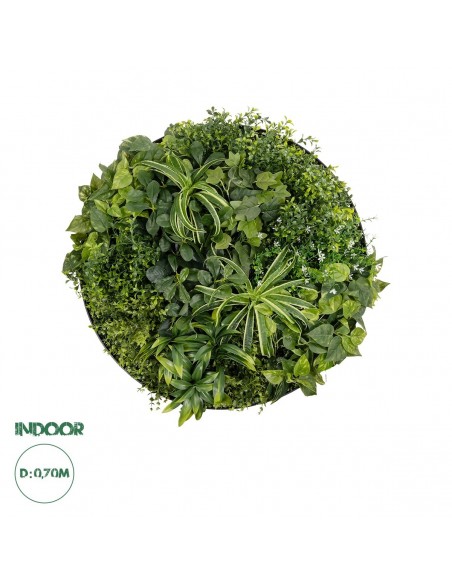 GloboStar® Artificial Garden VARIOUS PLANTS ROUND WALL DISC 20689 Τεχνητό Διακοσμητικό Στρογγυλό Πάνελ Φυλλωσιάς - Κάθετος Κήπος Μιξ Μ70 x Π70 x Υ15cm