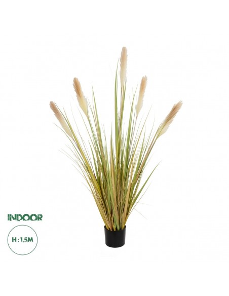 GloboStar® Artificial Garden PAMPAS GRASS 21478 Τεχνητό Διακοσμητικό Φυτό Μπεζ & Πράσινο Πάμπας Μ90 x Π40 x Υ150cm