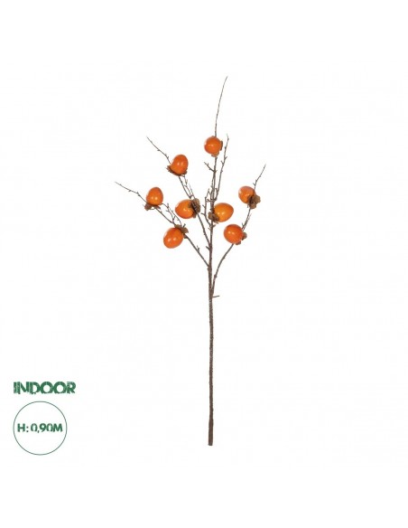 GloboStar® Artificial Garden PERSIMMON FRUIT 21439 Τεχνητό Διακοσμητικό Κλαδί Πορτοκαλί & Καφέ Λωτός Μ35 x Π7 x Υ90cm
