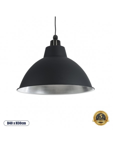GloboStar® LOUVE 01176 Vintage Κρεμαστό Φωτιστικό Καμπάνα Μονόφωτο 1 x E27 IP20 Μαύρο & Ασημί Μέταλλο - Μ40 x Π40 x Y30cm