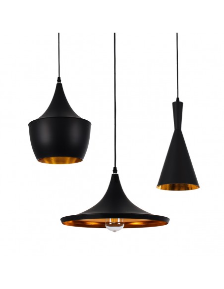 GloboStar® SHANGHAI 01025 Μοντέρνο Κρεμαστό Φωτιστικό Καμπάνα Σετ Τρίφωτο 3 x E27 IP20 Μαύρο & Χρυσό Μέταλλο - Μ79.5 x Π79.5 x Υ38cm