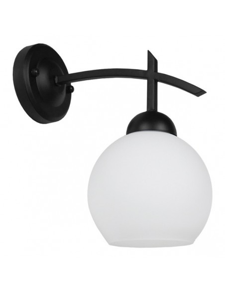 GloboStar® ISEN 01157 Μοντέρνο Επιτοίχιο Φωτιστικό Απλίκα Μονόφωτο 1 x E27 IP20 Μαύρο Μέταλλο με Λευκό Γυαλί - Μ24 x Π15 x Υ27cm