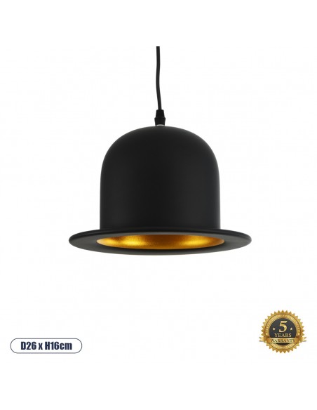 GloboStar® CHARLO 01214 Vintage Κρεμαστό Φωτιστικό Καμπάνα Μονόφωτο 1 x E27 IP20 Μαύρο & Χρυσό Μέταλλο - Μ26 x Π26 x Υ16cm