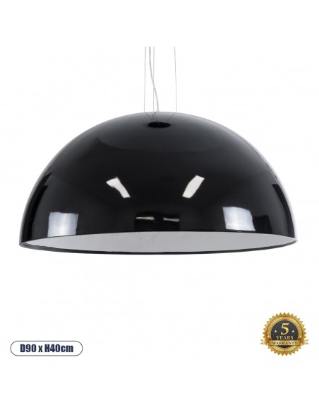 GloboStar® SERENIA 01272 Μοντέρνο Κρεμαστό Φωτιστικό Καμπάνα Μονόφωτο 1 x E27 IP20 Μαύρο Μέταλλο με Λευκό Γύψο - Μ90 x Π90 x Y40cm