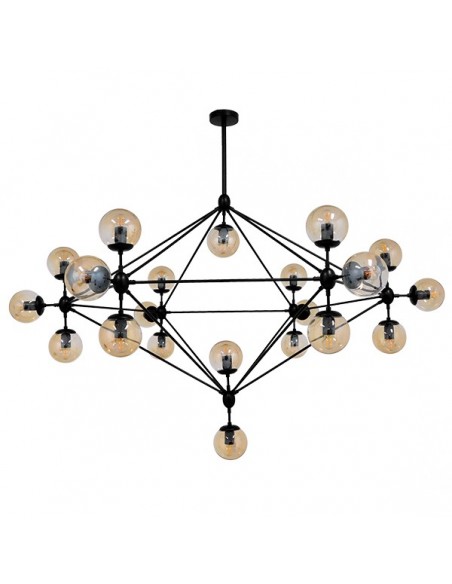 GloboStar® SENTINEL 01638 Μοντέρνο Φωτιστικό Οροφής Πλέγμα Πολύφωτο 21 x E27 IP20 Μαύρο Μέταλλο με μελί Γυαλί - Μ170 x Π170 x Υ136cm