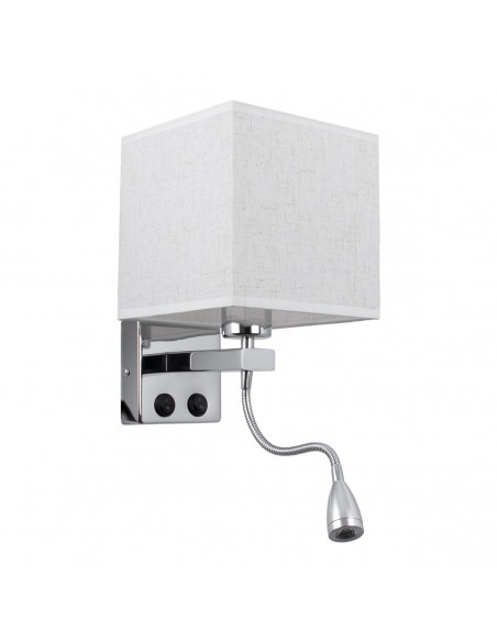 GloboStar® ELEGANT 01495 Μοντέρνο Επιτοίχιο Φωτιστικό Απλίκα με LED Βραχίονα Δίφωτο 1 x E27 IP20 Λευκό Ύφασμα με Ασημί Μέταλλο - Μ17 x Π21 x Υ43cm