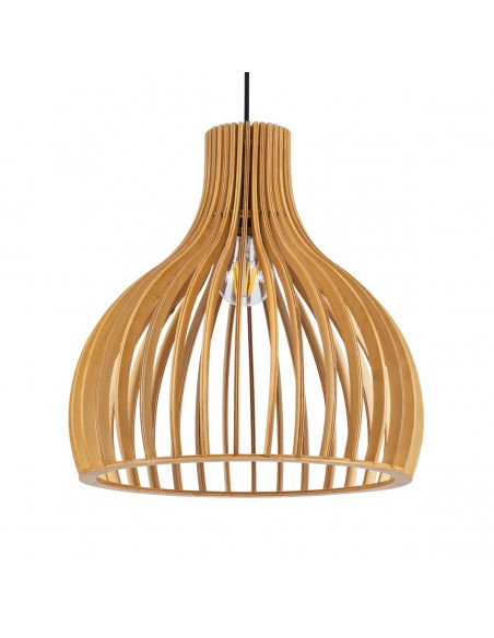 GloboStar® SCANDINAVIA 01697 Μοντέρνο Κρεμαστό Φωτιστικό Πλέγμα Μονόφωτο 1 x E27 IP20 Μπεζ Ξύλο - Μ35 x Π35 x Υ35cm