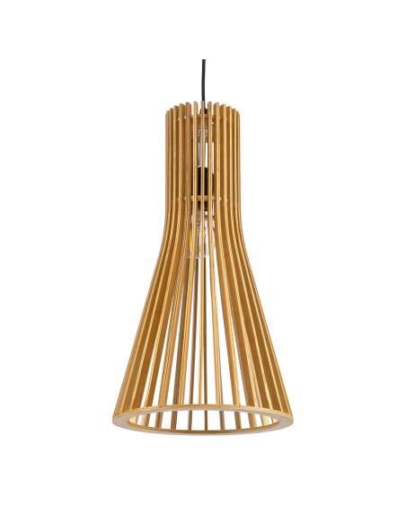 GloboStar® SCANDINAVIA 01700 Boho Κρεμαστό Φωτιστικό Πλέγμα Μονόφωτο 1 x E27 IP20 Μπεζ Ξύλο - Μ25 x Π25 x Y45cm