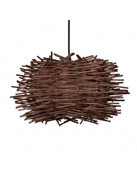 GloboStar® MINORCA 01732 Boho Κρεμαστό Φωτιστικό Ανάρτηση Μονόφωτο 1 x E27 IP20 Καφέ Ξύλο - Μ30 x Π30 x Y18cm