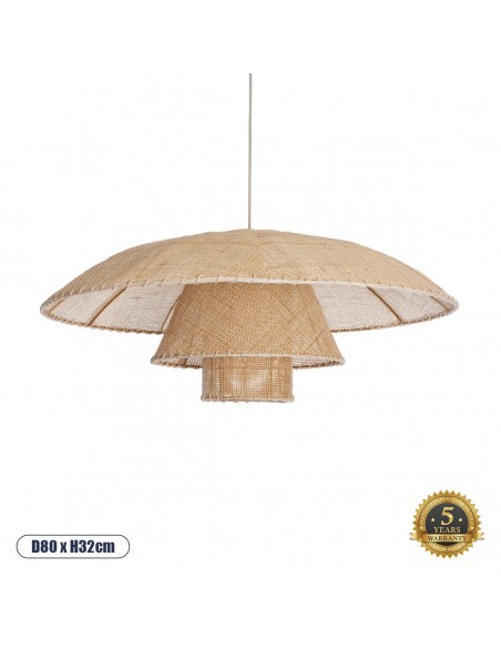 GloboStar® ZORA 02139 Boho Κρεμαστό Φωτιστικό Καμπάνα Μονόφωτο 1 x E27 IP20 Μπεζ Ύφασμα - Μ80 x Π80 x Υ32cm