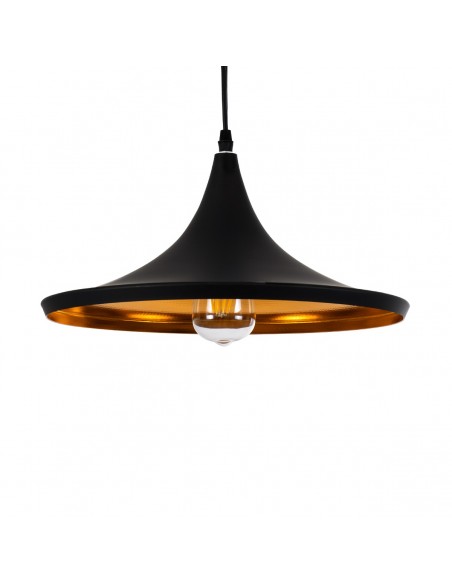 GloboStar® SHANGHAI 01025-B Μοντέρνο Κρεμαστό Φωτιστικό Καμπάνα Μονόφωτο 1 x E27 IP20 Μαύρο & Χρυσό Μέταλλο - Μ37 x Π37 x Υ20cm