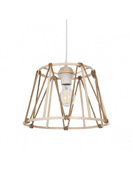 GloboStar® JUTE 203-0092 Μοντέρνο Κρεμαστό Φωτιστικό Σχοινί Μονόφωτο 1 x E27 IP20 Μπεζ Πλαστικό με Μπεζ Σχοινί - Μ30 x Π30 x Υ23cm