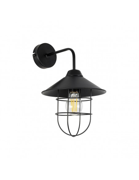 GloboStar® CAGE 203-0096 Vintage Επιτοίχιο Φωτιστικό Απλίκα Μονόφωτο 1 x E27 IP20 Μαύρο Πλαστικό - M22 x Π28 x Υ35cm
