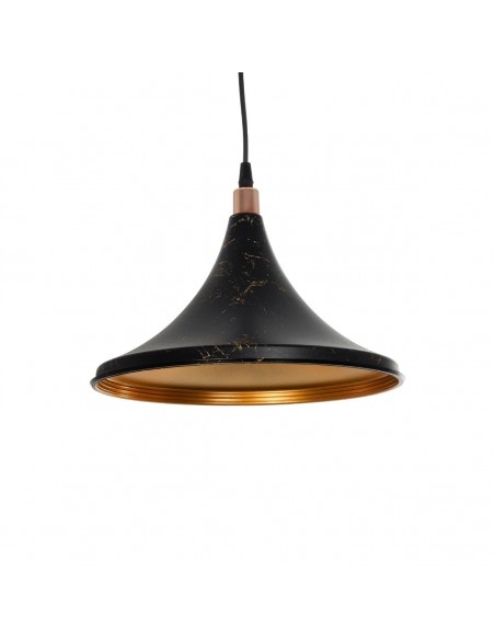 GloboStar® MARBLE 203-0099 Μοντέρνο Κρεμαστό Φωτιστικό Καμπάνα Μονόφωτο 1 x E27 IP20 Μαύρο & Χρυσό Πλαστικό - Μ30 x Π30 x Υ20cm