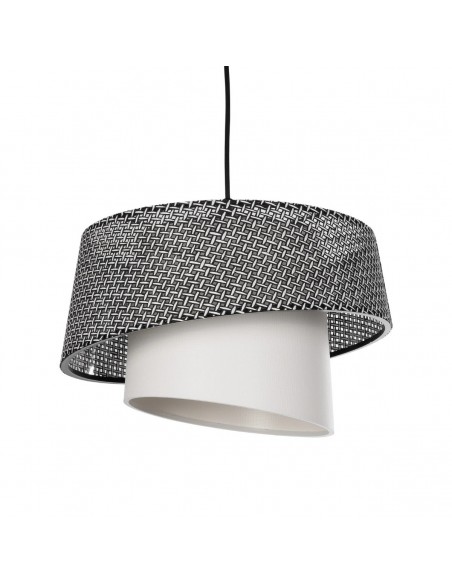 GloboStar® ALINA 203-0130 Μοντέρνο Κρεμαστό Φωτιστικό Καπέλο Μονόφωτο 1 x E27 IP20 Γκρι & Λευκό Ύφασμα - Μ30 x Π30 x Υ93cm