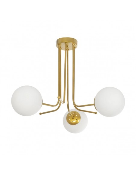 GloboStar® SHINY 201-0028 Vintage Φωτιστικό Οροφής Μπάλα Τρίφωτο 3 x E27 IP20 Χρυσό Μέταλλο με Λευκό Γυαλί - Μ70 x Π70 x Υ16cm