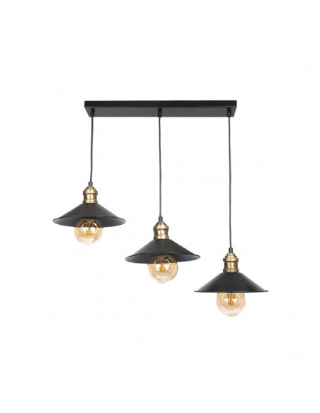 GloboStar® LUCANA 201-0044 Vintage Κρεμαστό Φωτιστικό Ράγα Τριφωτο 3 x E27 IP20 Mεταλλικό Μαύρο - Μ50 x Π25 x Υ75cm
